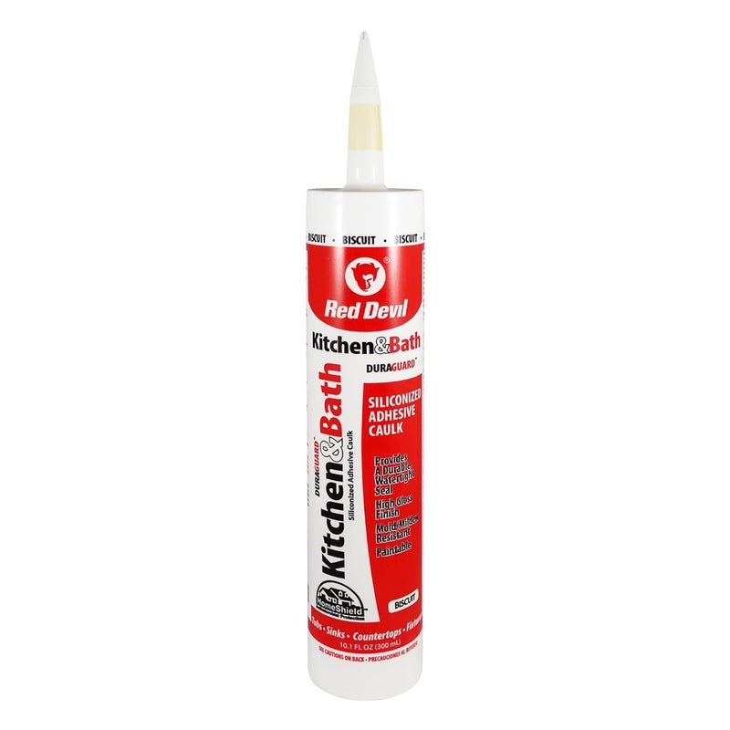 Red Devil 040620 Duraguard Kitchen & Bath Siliconized Acrylic Caulk, 10.1 oz., Biscuit, 1 Pack, Made in USA - Image 1